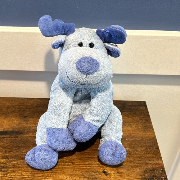 TY Pluffies Blue Moose BLOOSE Lovey Plush Beanie 2006 Plastic Eyes TyLux No Tag - Picture 1 of 5